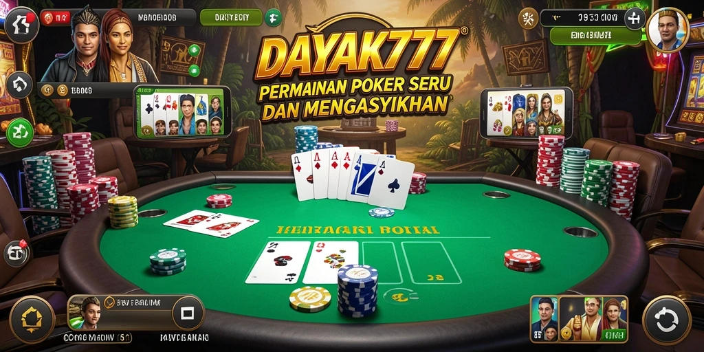 Screenshot permainan DAYAK777 menampilkan suasana poker yang seru dan kompetitif.